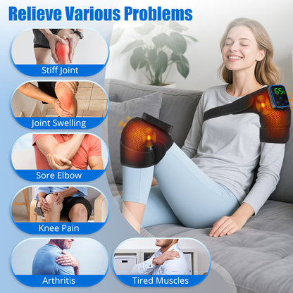 HailiCare Detachable Wireless APP Control Electric Heating Vibrating Shoulder & Knee Massager Kit 7 Temperature Levels 3 Timing Level Pain Relief 3 Levels Timer Massage Belt Brace Touch Control LCD Display Graphene Heating Shoulder & Knee Support Strap HailiCare Health & Beauty