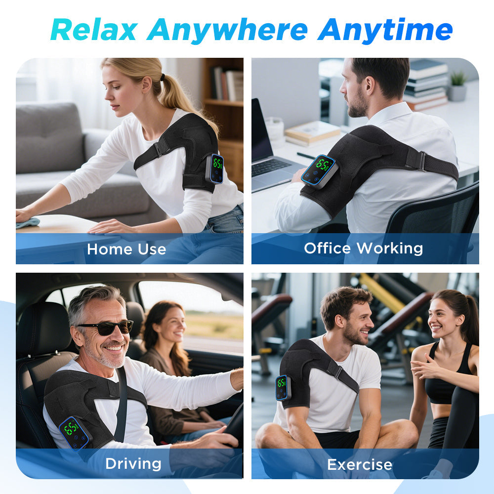 Detachable Wireless APP Control Electric Heating Vibration Shoulder Massager Brace 7 Temperature Levels 3 Timing Level Pain Relief 3 Levels Timer Shoulder Massage Belt Brace Touch Control LCD Display Graphene Heating Shoulder Support Strap HailiCare Health & Beauty