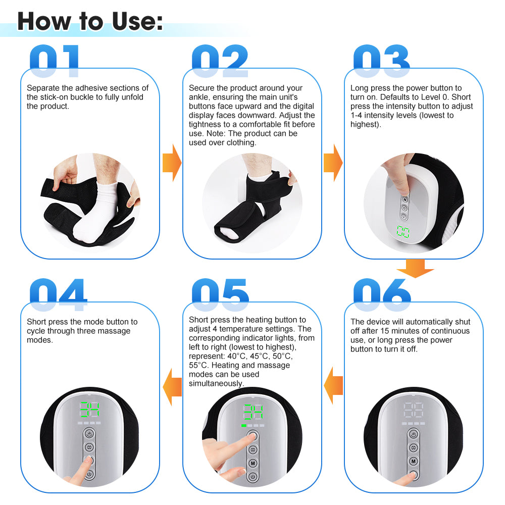 Cordless Heated Foot Ankle Massager with 3 Modes 4 Intensity 4 Heat Levels, 3000mAh Rechargeable Dual-Airbag Foot Air Compression Massager Wrap for Muscle Fatigue Relaxation (2Pcs, Black) HailiCare Health & Beauty