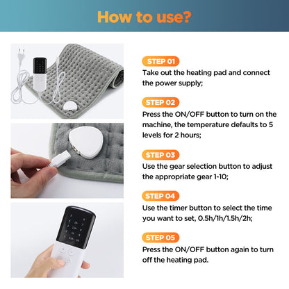 Electric Heating Pad Multifunctional Physiotherapy Heating Pad Heating Blanket Cushion 10 Levels Temperature Adjustment 4 Levels Of Timing For Hands Back Legs Shoulders Neck Spine Pain Relief Winter Warm HailiCare Health & Beauty