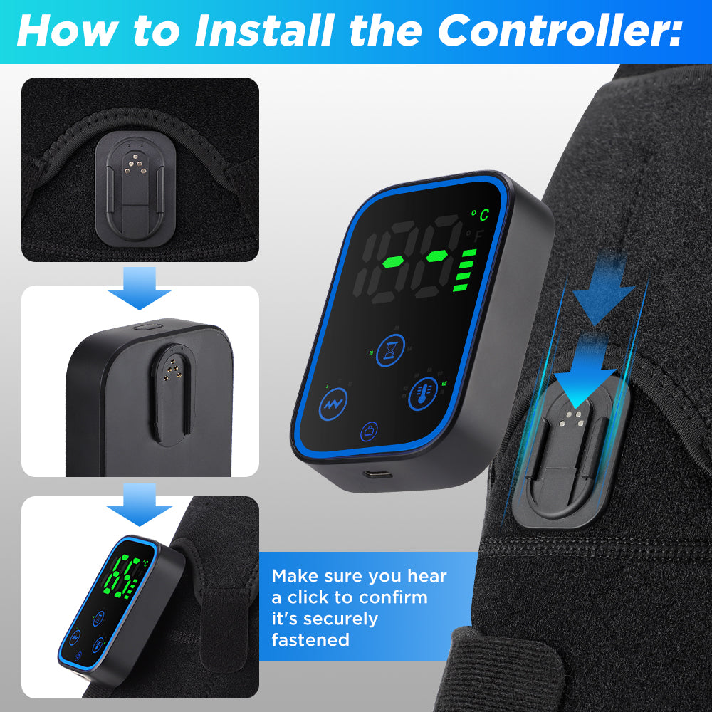 Detachable Wireless APP Control Electric Heating Vibration Shoulder Massager Brace 7 Temperature Levels 3 Timing Level Pain Relief 3 Levels Timer Shoulder Massage Belt Brace Touch Control LCD Display Graphene Heating Shoulder Support Strap HailiCare Health & Beauty