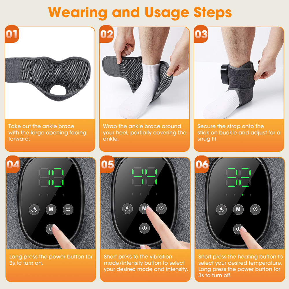 Cordless Ankle Massager with 4 Heat Levels 4 Vibration Modes & 4 Intensities, Rechargeable Heating Ankle Wrap, Portable Heated Ankle Brace for Foot Relaxation, Fatigue Relieve for Left and Right Feet HailiCare Health & Beauty