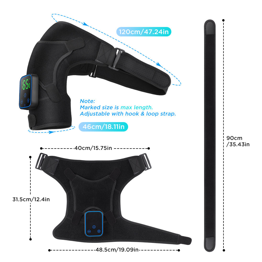 HailiCare heating vibrating shoulder massager size dimensions and adjustable strap details