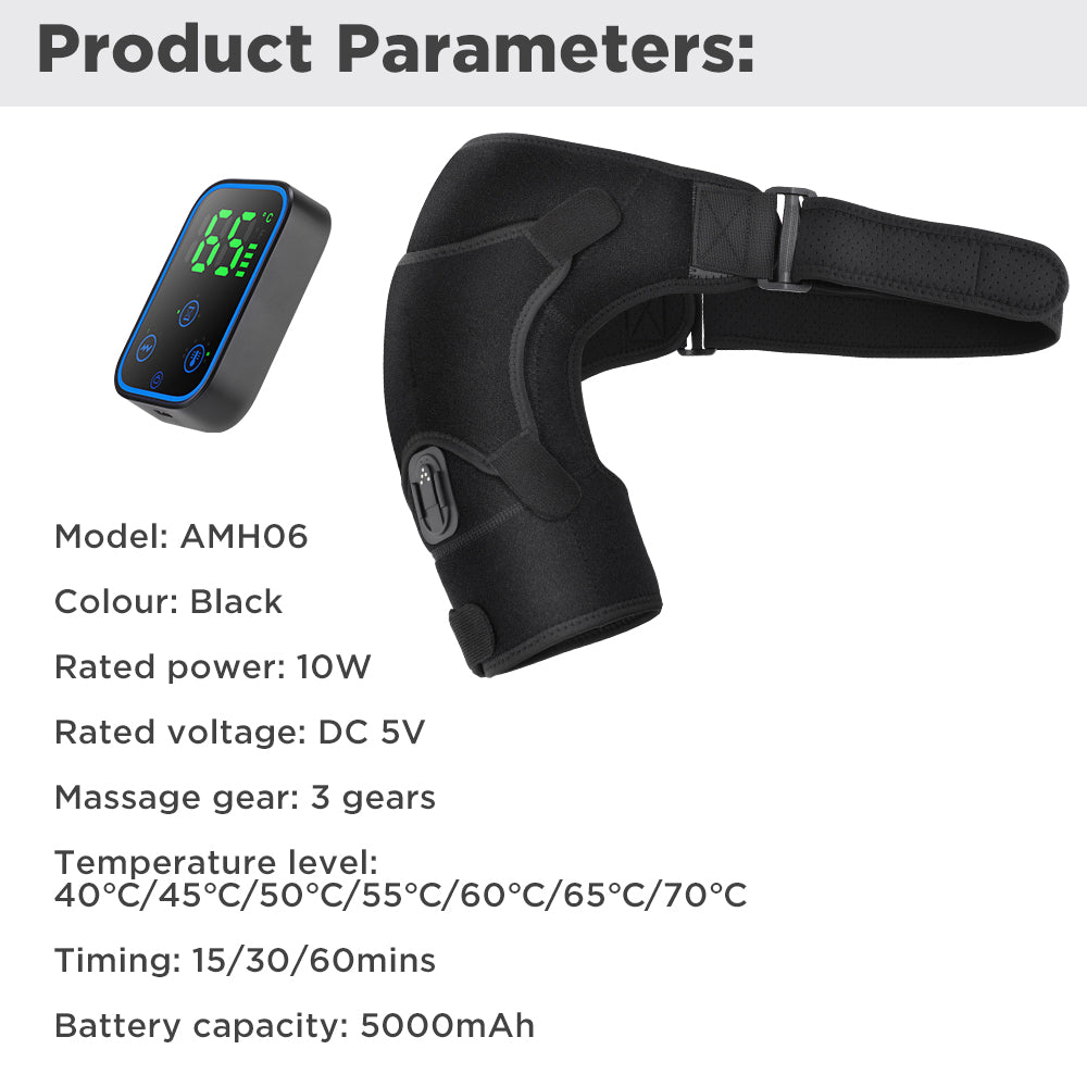 Detachable Wireless APP Control Electric Heating Vibration Shoulder Massager Brace 7 Temperature Levels 3 Timing Level Pain Relief 3 Levels Timer Shoulder Massage Belt Brace Touch Control LCD Display Graphene Heating Shoulder Support Strap HailiCare Health & Beauty