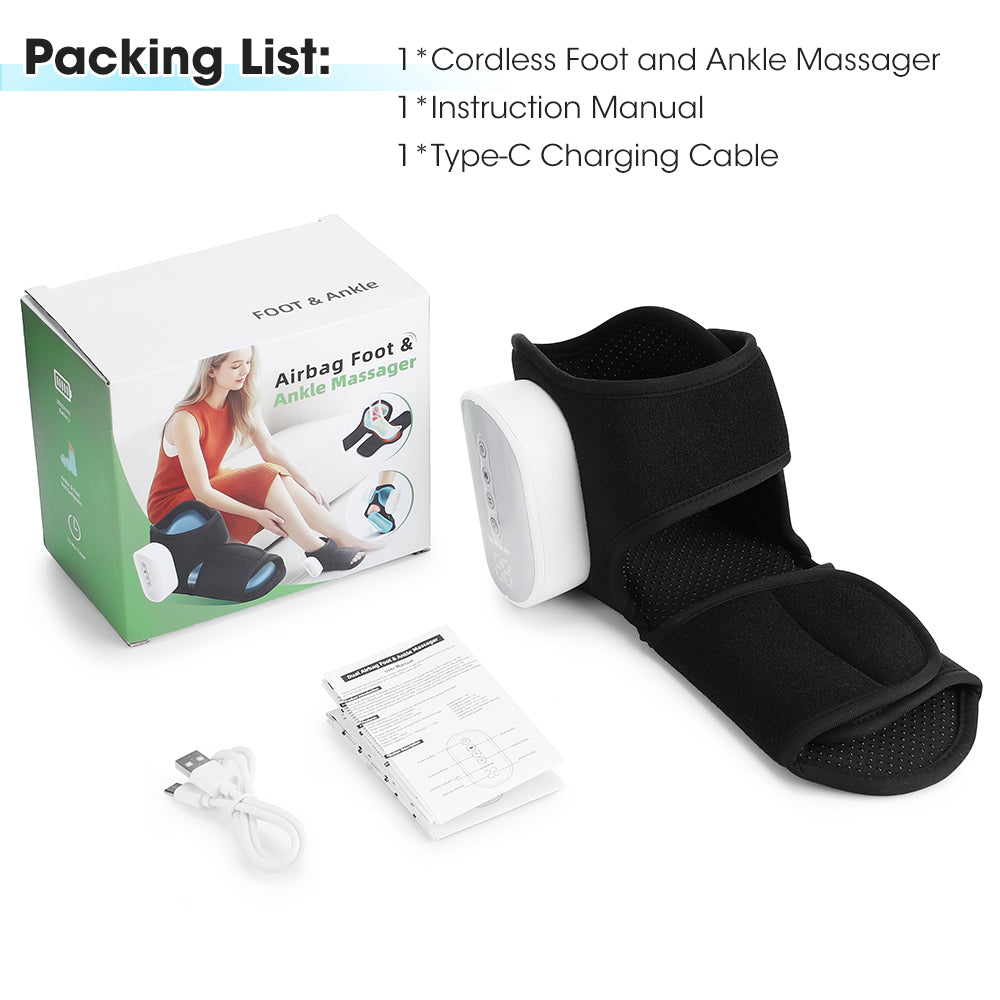 Cordless Heated Foot Ankle Massager with 3 Modes 4 Intensity 4 Heat Levels, 3000mAh Rechargeable Dual-Airbag Foot Air Compression Massager Wrap for Muscle Fatigue Relaxation, Black Hwallkare