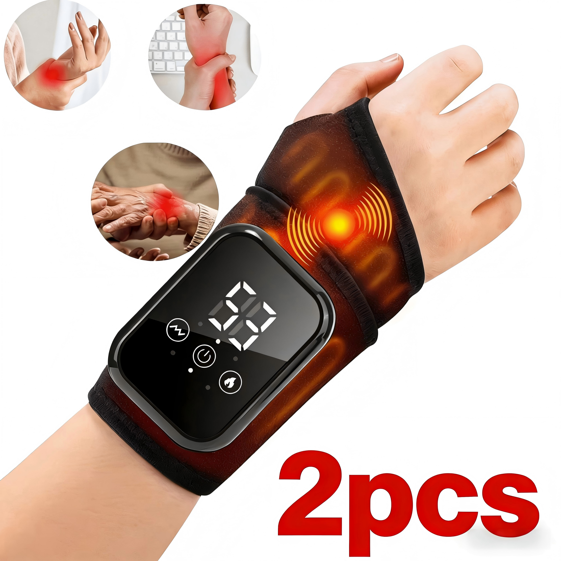 Heated Wrist Brace Wrap, Hand Wrist Massage with Wireless Controller, Two Motors & 3 Heat Settings, Wrist Brace for Left & Right Hand To Keep Wrist Warmers Support Agdoad