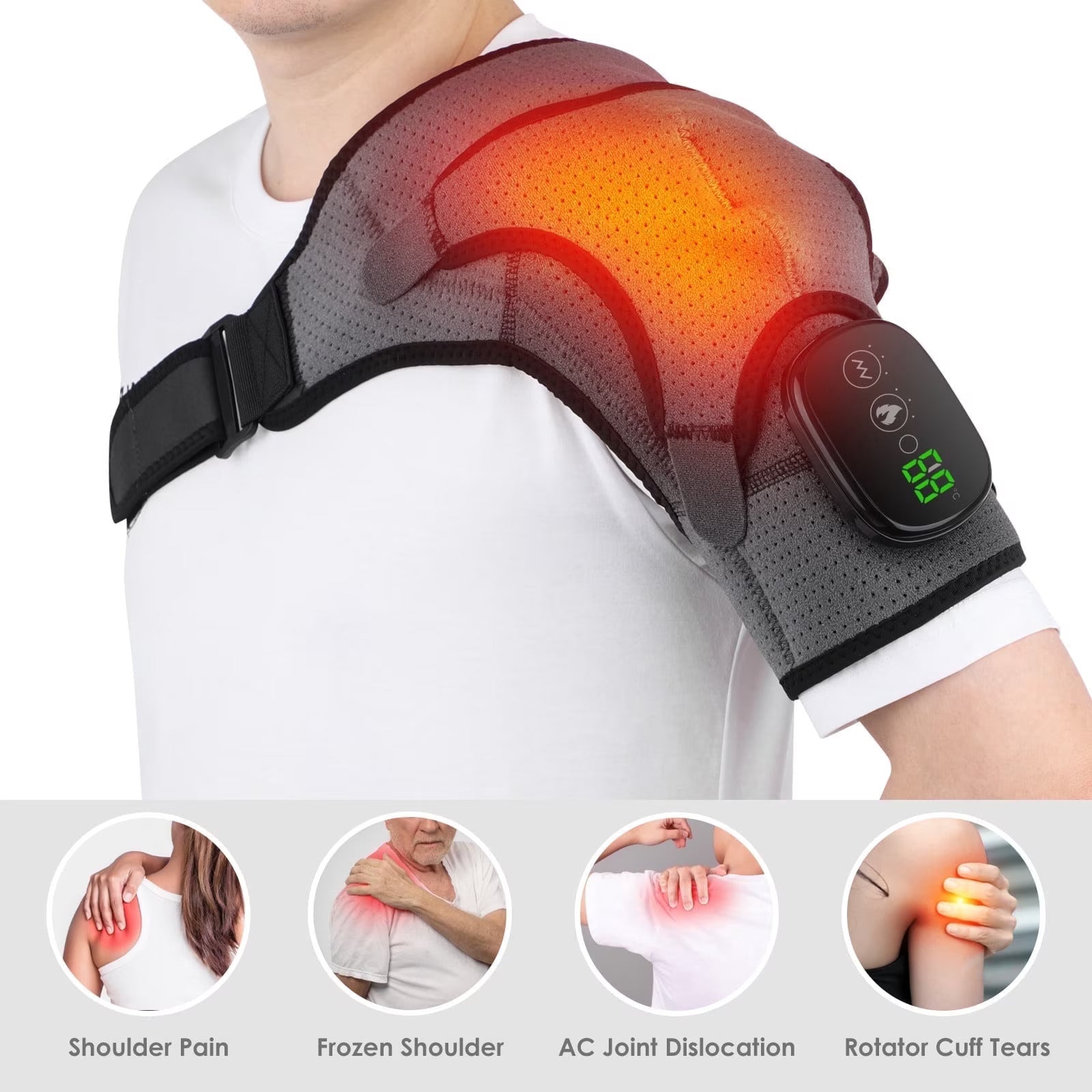 Heated Shoulder Wrap Brace Support with Vibration Heating Electric Massage Pad 3 Modes Hwallkare