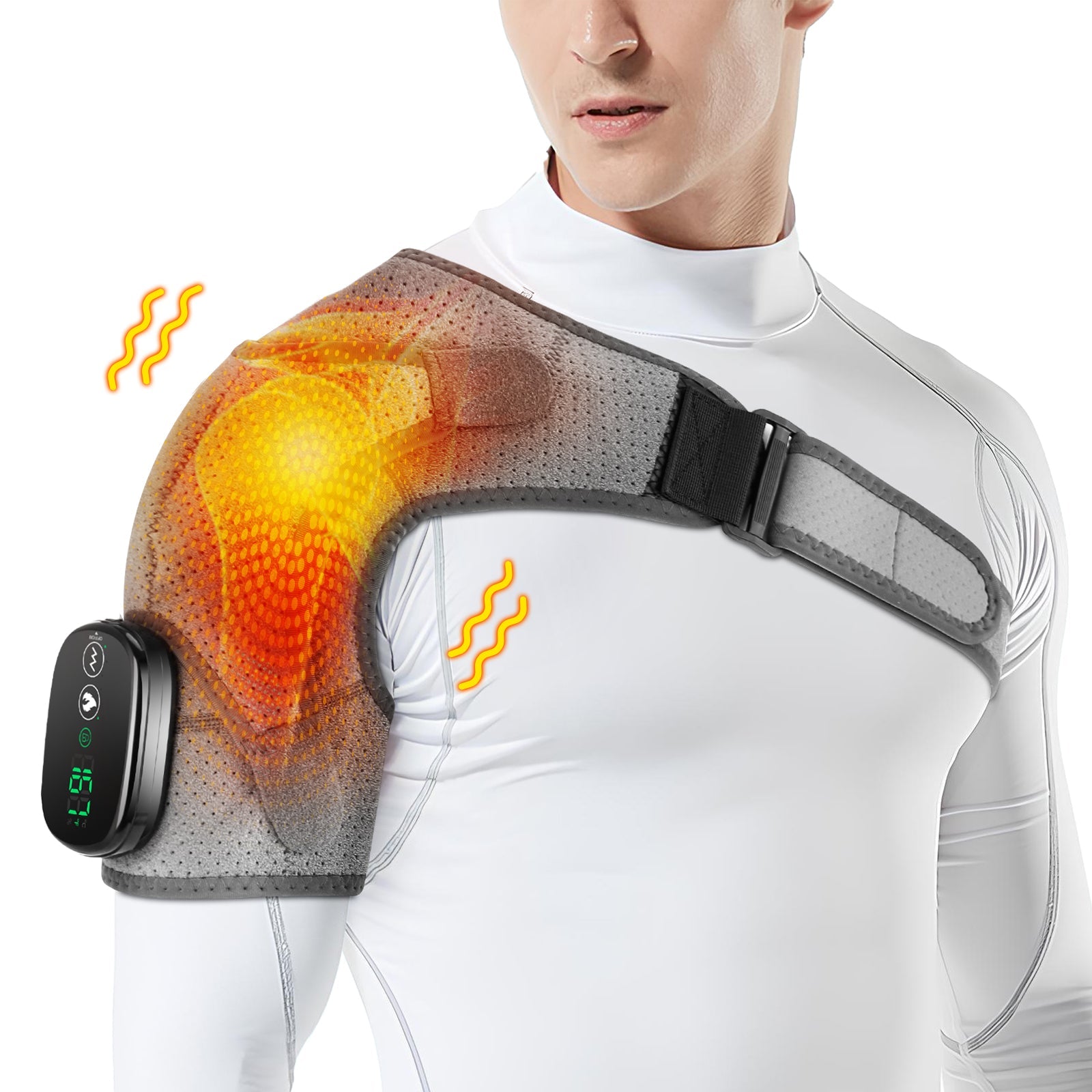 Heated Shoulder Brace Wrap, Electric Cordless Shoulder Massager with 3 Heat & Vibration Modes, Portable Shoulder Heating Pad for Muscle Fatigue Relieve Hwallkare