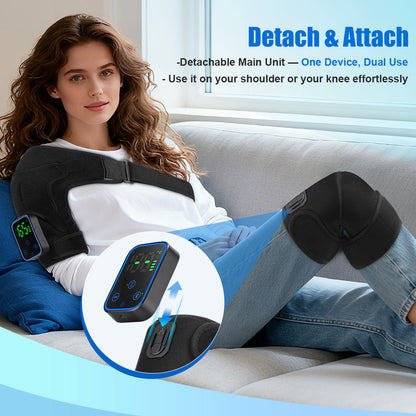 HailiCare Detachable Wireless APP Control Electric Heating Vibrating Shoulder & Knee Massager Kit 7 Temperature Levels 3 Timing Level Pain Relief 3 Levels Timer Massage Belt Brace Touch Control LCD Display Graphene Heating Shoulder & Knee Support Strap HailiCare Health & Beauty