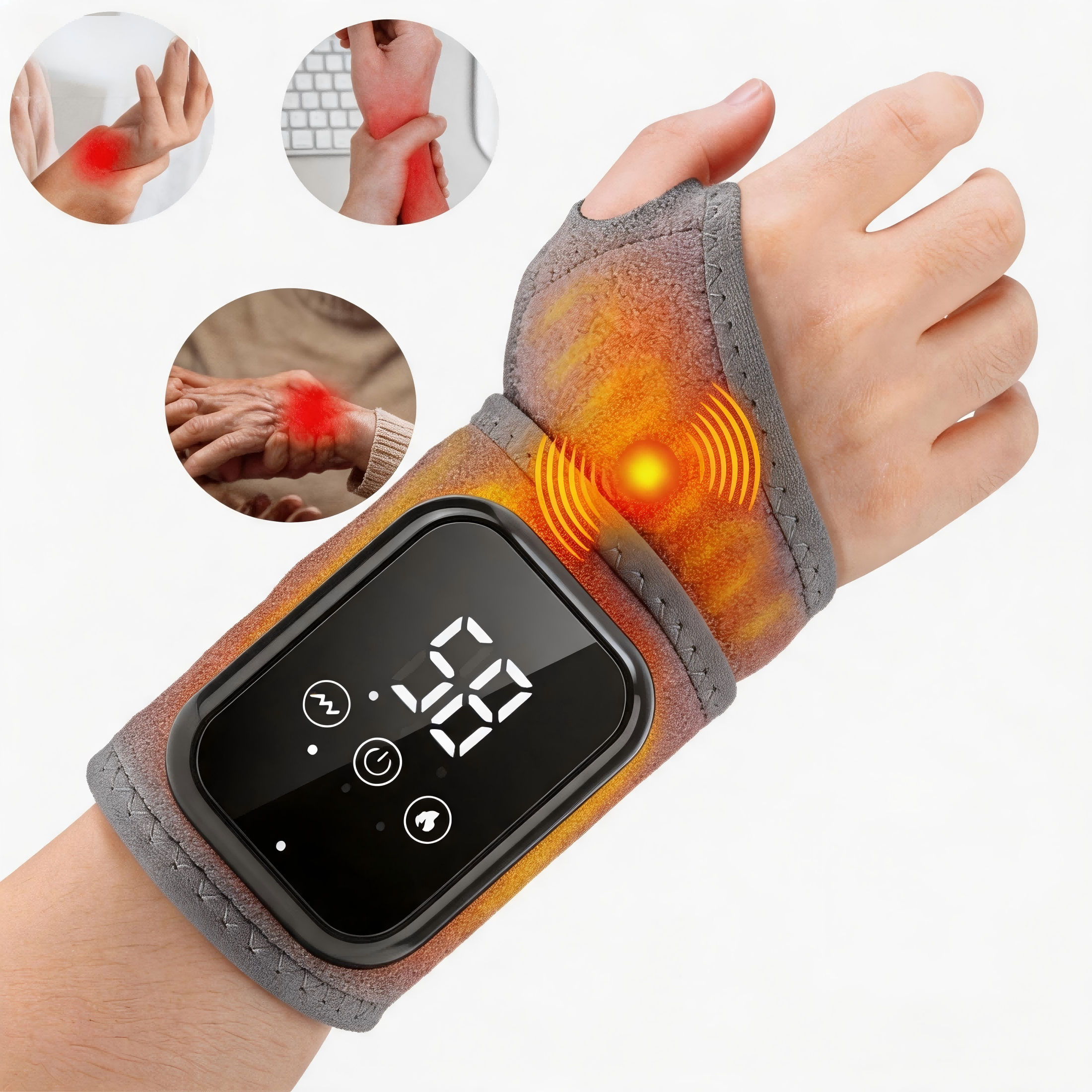 Cordless Wrist Heating Pad Wrap, Heated Wrist Brace with Heating & 3 Vibration Modes, Portable Hand Wrap Brace for Left & Right to Keep Wrist Warmers Carpal Tunnel Relief Hand Massager Agdoad