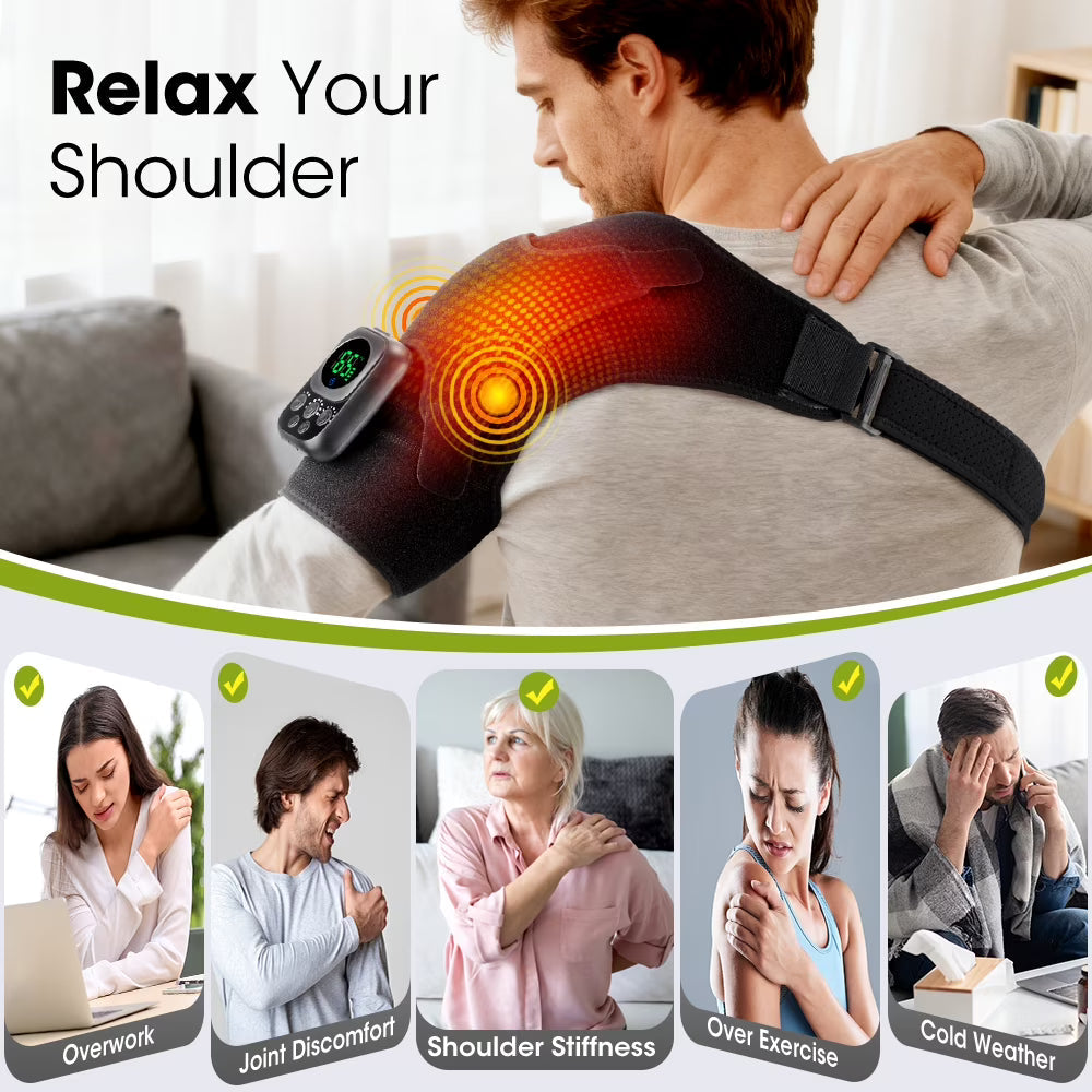 Shoulder Heating Pads with Massage, Heated Shoulder Wrap with 8 EMS Micro-Current Modes,Cordless Shoulder Massager with 5000mAh Battery,Heated Shoulder Brace with 6 Heat & 3 Vibration for Relax Gifts Agdoad