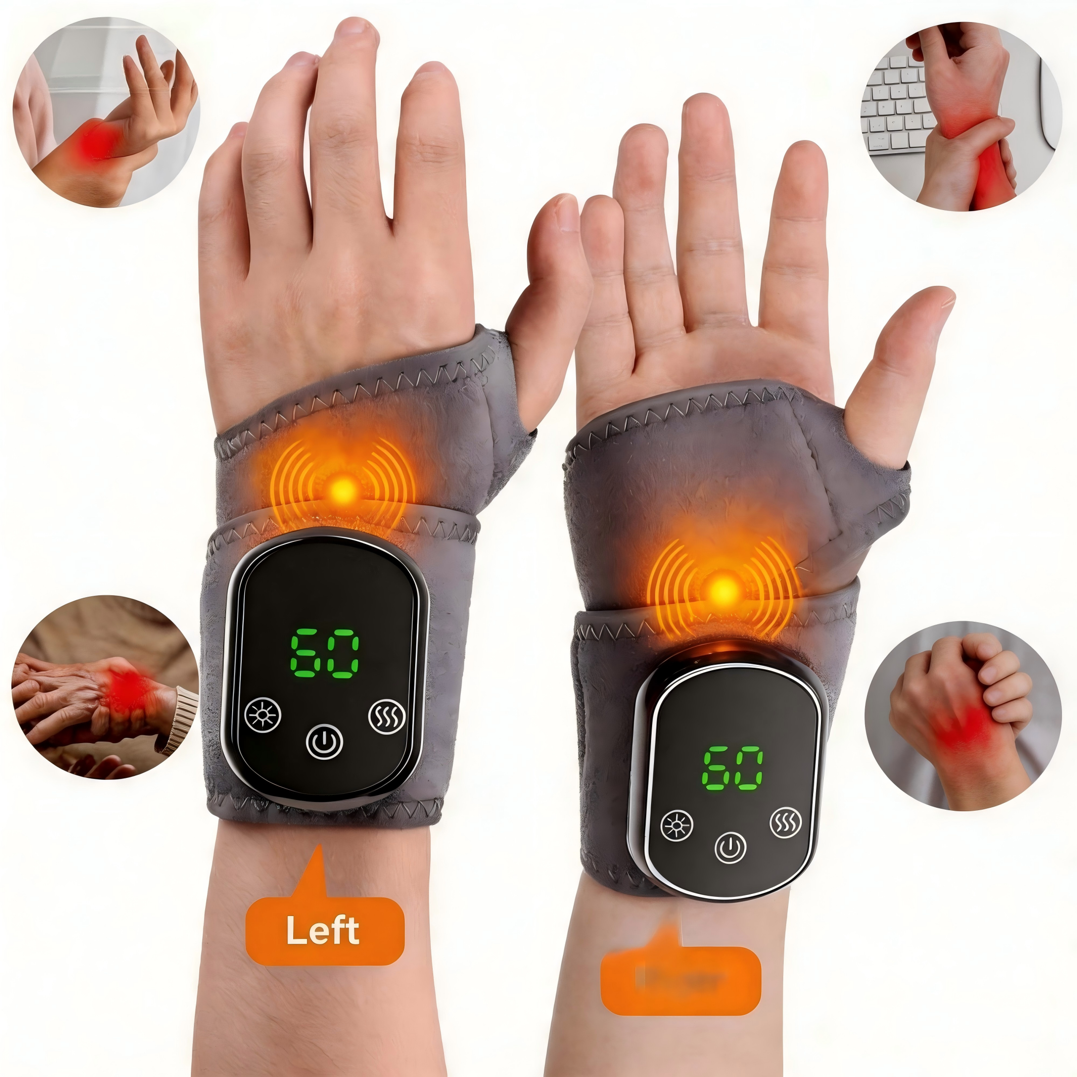 Cordless Wrist Heating Pad Wrap, Heated Wrist Brace with Heating & 3 Vibration Modes, Portable Hand Wrap Brace for Left & Right to Keep Wrist Warmers Carpal Tunnel Hand Massager Agdoad