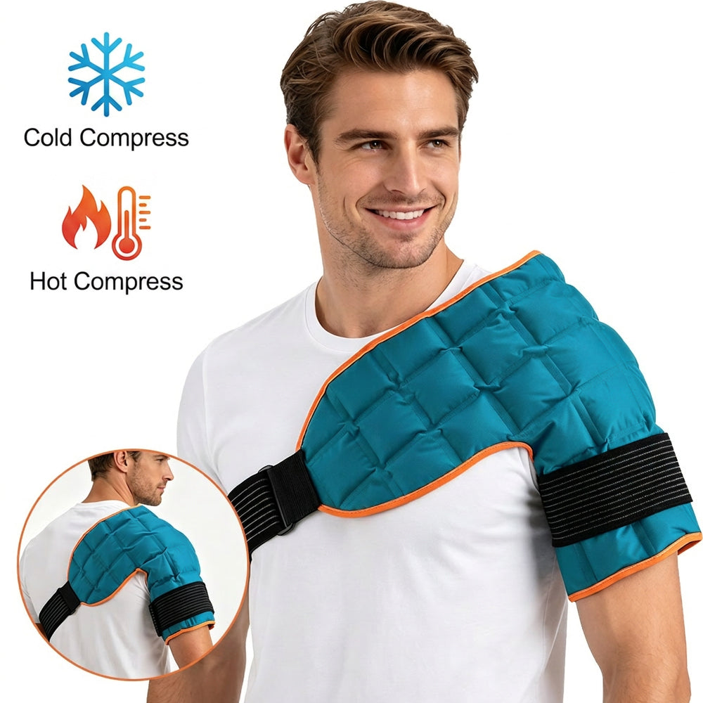 Shoulder Ice Pack Wrap for Hot and Cold Care, Reusable Self-Absorbing Water Resin Pad, Freeze and Microwave Safe, Adjustable with Elastic Straps for Shoulder Comfort, Dark Green Agdoad