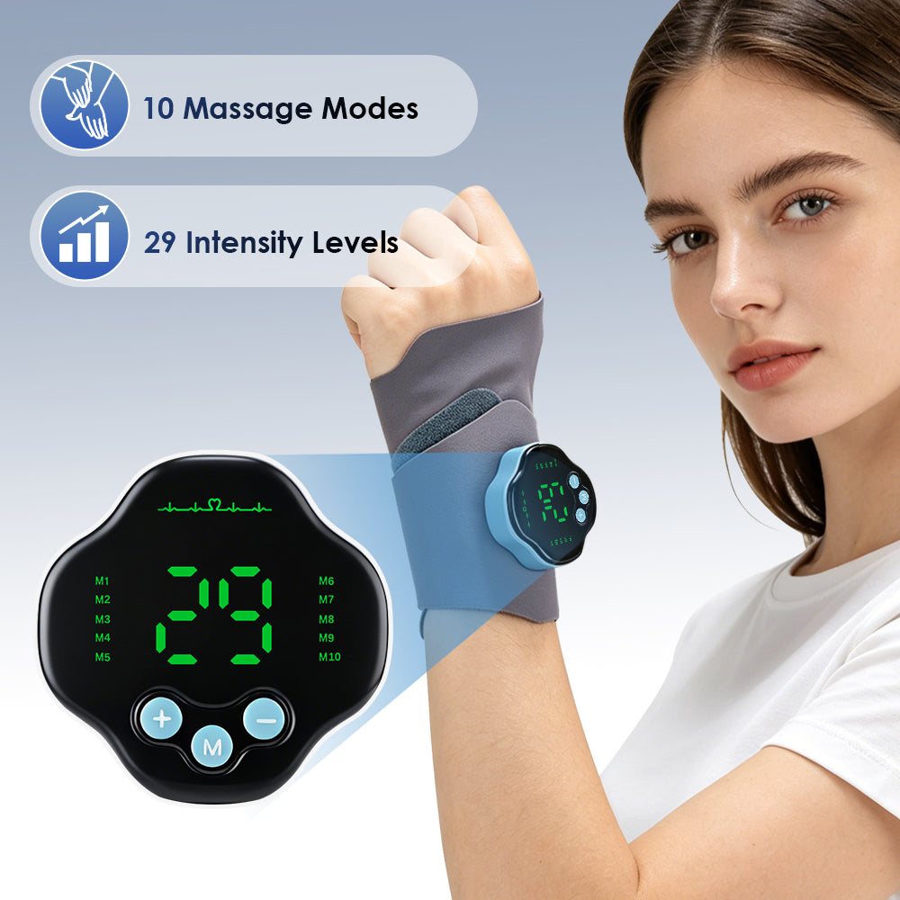 Cordless Wrist Massager Brace Wrap, Microcurrent Wrist Massager with 10 Modes & 29 Intensities, Hand Massage Device for Wrist Support Wrap for Fatigue Relief, Detachable Magnetic Controller Agdoad