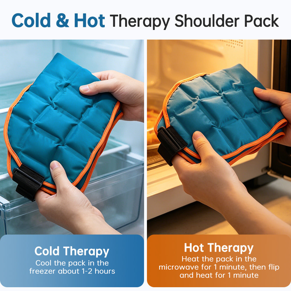 Shoulder Ice Pack Wrap for Hot and Cold Care, Reusable Self-Absorbing Water Resin Pad, Freeze and Microwave Safe, Adjustable with Elastic Straps for Shoulder Comfort, Dark Green Agdoad