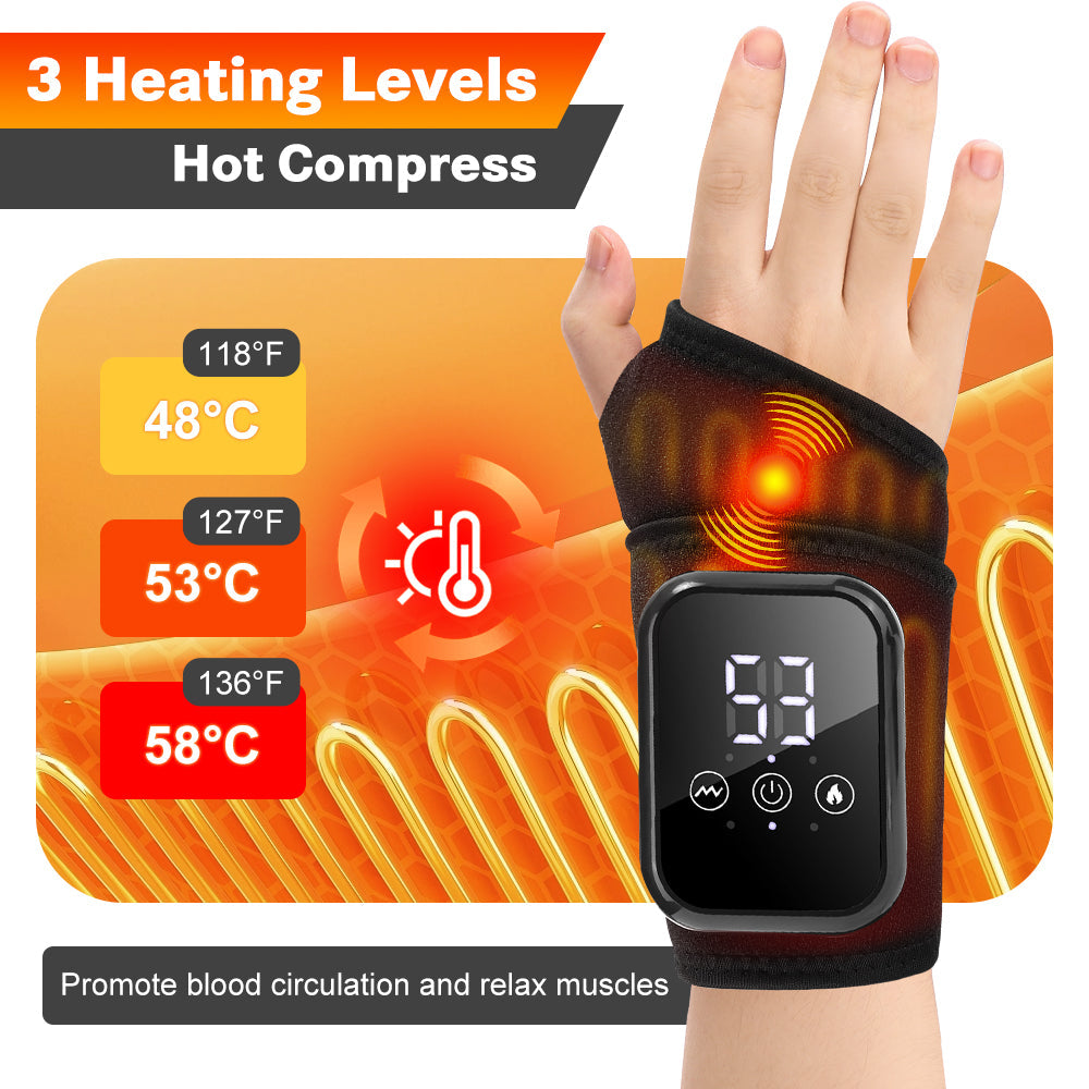 Cordless Wrist Heating Pad Wrap, Heated Wrist Brace with Heating & 3 Vibration Modes, Portable Hand Wrap Brace for Left & Right to Keep Wrist Warmers Carpal Tunnel Hand Massager Agdoad