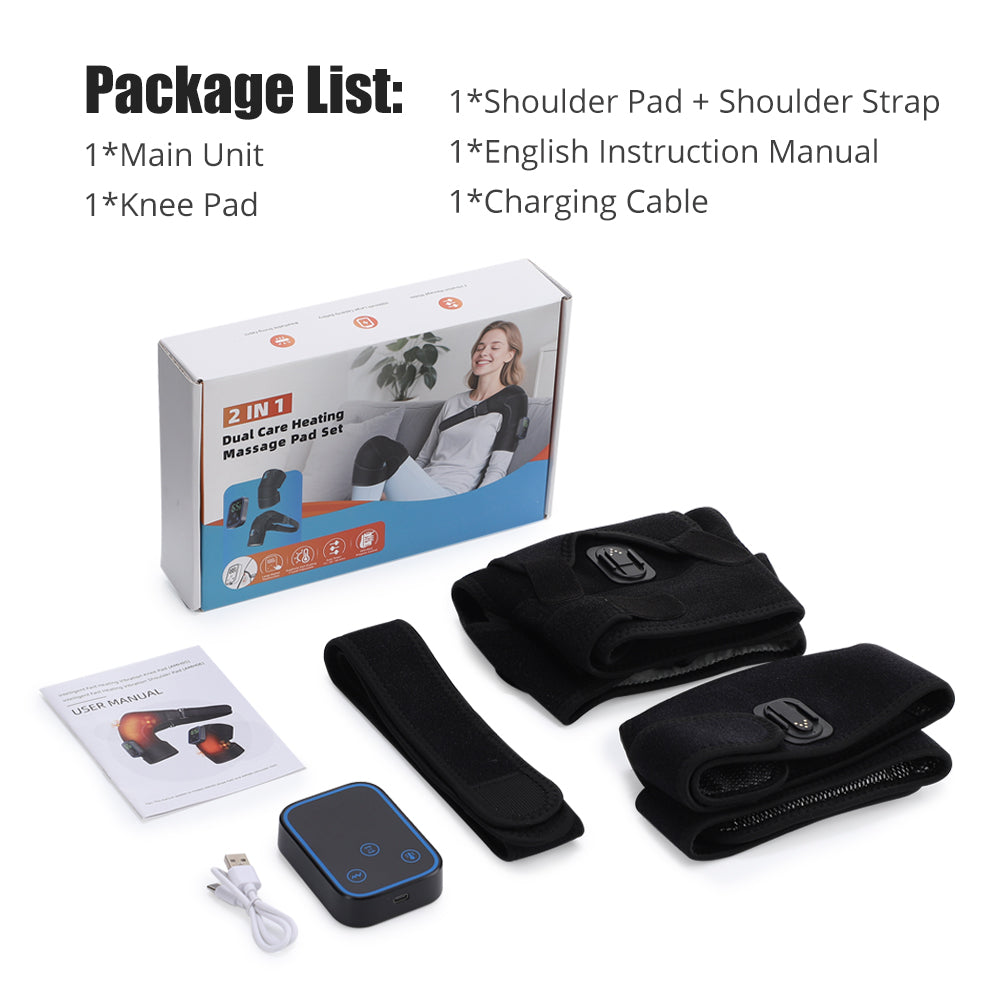 HailiCare Detachable Wireless APP Control Electric Heating Vibrating Shoulder & Knee Massager Kit 7 Temperature Levels 3 Timing Level Pain Relief 3 Levels Timer Massage Belt Brace Touch Control LCD Display Graphene Heating Shoulder & Knee Support Strap HailiCare Health & Beauty