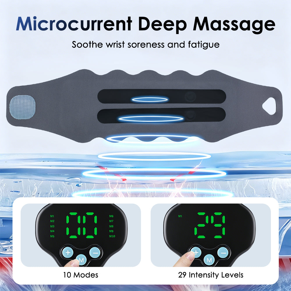 Cordless Wrist Massager Brace Wrap, Microcurrent Wrist Massager with 10 Modes & 29 Intensities, Hand Massage Device for Wrist Support Wrap for Fatigue Relief, Detachable Magnetic Controller Agdoad
