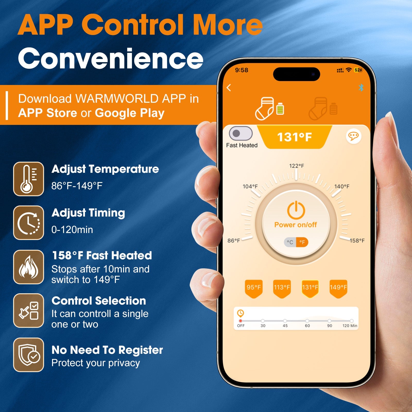 HailiCare Heated Socks APP Control Interface - Bluetooth Temperature Adjustment