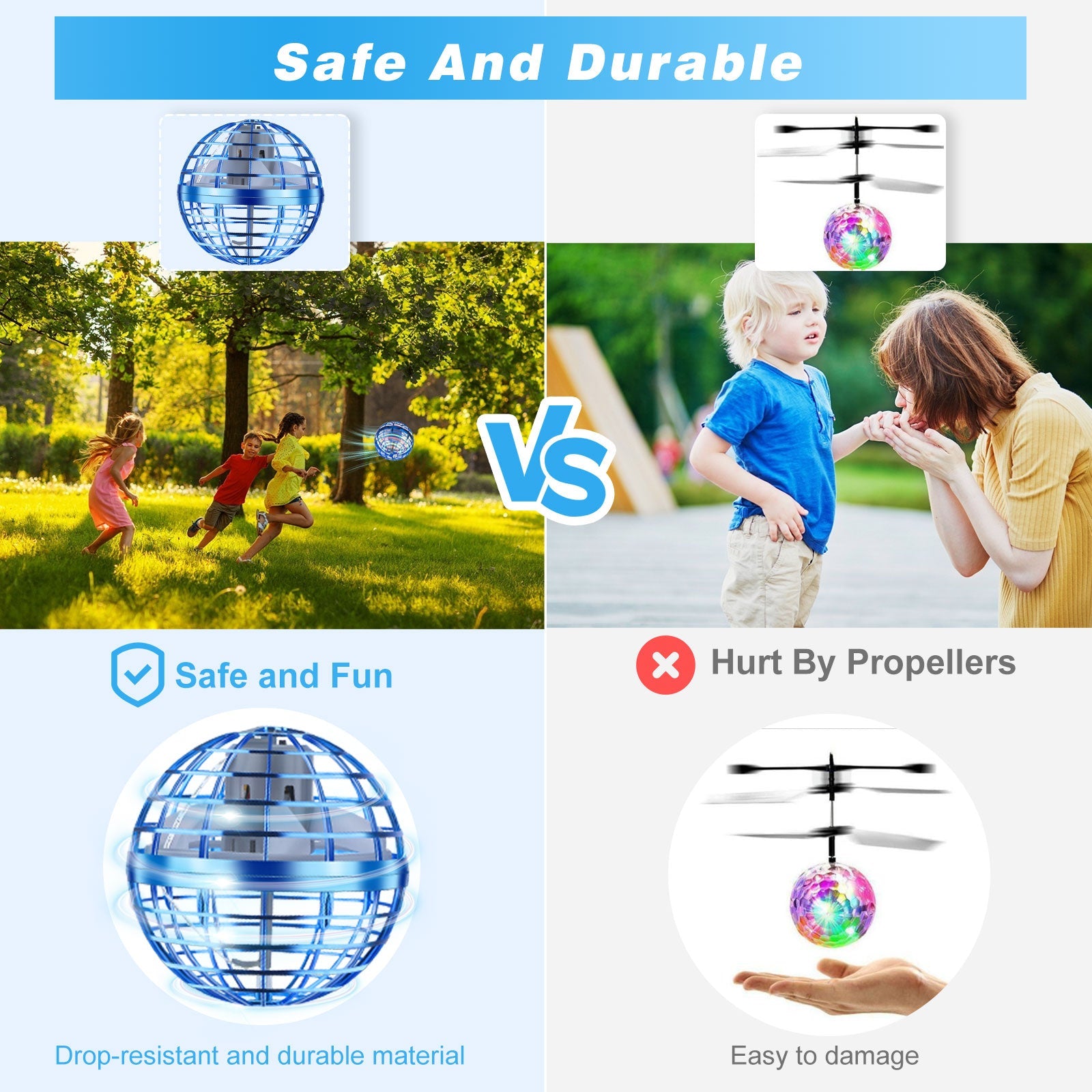 New Flying Orb Ball Toys 360°Rotating Soaring Hover Orb Boomerang Spinner Magic LED Lights Mini Drone Globe Hand Controlled Flying Ball Toys Cool Toys Gift (Blue) Hwallkare