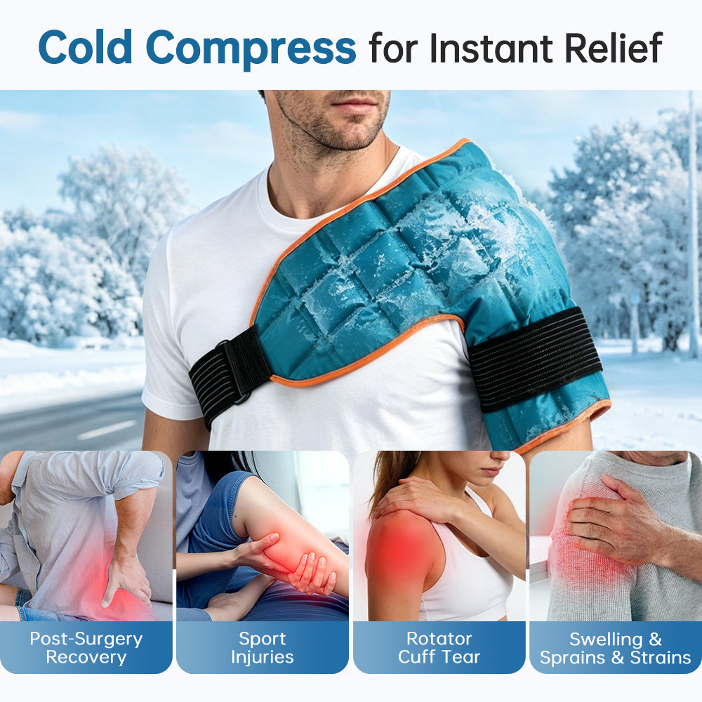 Shoulder Ice Pack Wrap for Hot and Cold Care, Reusable Self-Absorbing Water Resin Pad, Freeze and Microwave Safe, Adjustable with Elastic Straps for Shoulder Comfort, Dark Green Agdoad