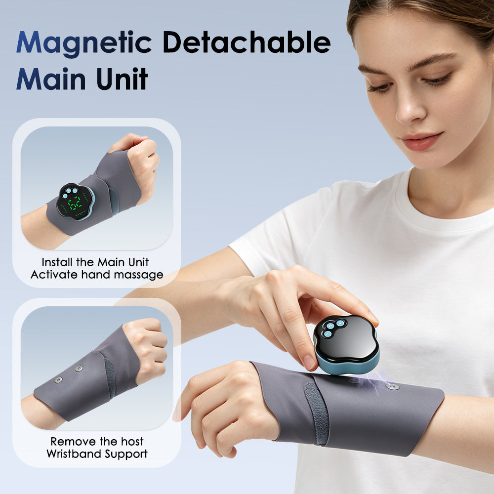 Cordless Wrist Massager Brace Wrap, Microcurrent Wrist Massager with 10 Modes & 29 Intensities, Hand Massage Device for Wrist Support Wrap for Fatigue Relief, Detachable Magnetic Controller Agdoad