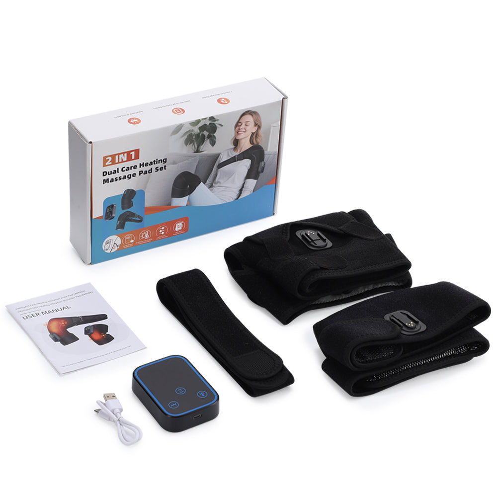 HailiCare Detachable Wireless APP Control Electric Heating Vibrating Shoulder & Knee Massager Kit 7 Temperature Levels 3 Timing Level Pain Relief 3 Levels Timer Massage Belt Brace Touch Control LCD Display Graphene Heating Shoulder & Knee Support Strap HailiCare Health & Beauty