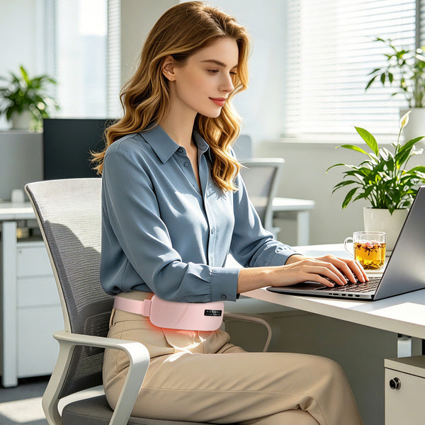 HailiCare rechargeable menstrual heating pad using near-infrared therapy to reduce inflammation and period discomfort while working