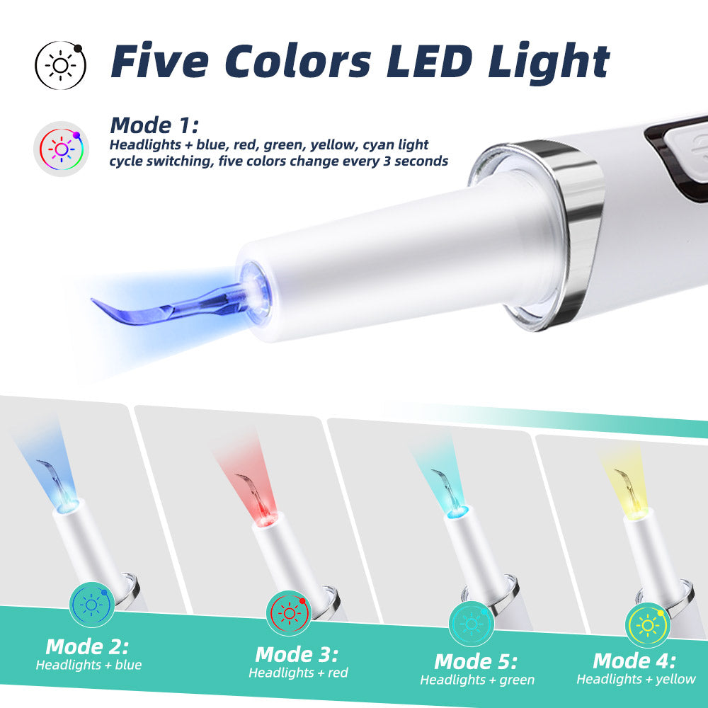Electric Tooth Cleaner, 5 Modes & 9 Intensities with LED Light, 37kHz Sonic Cleaning for Home Use, Portable Teeth Cleaning Device, Type-C Rechargeable, White BearCris