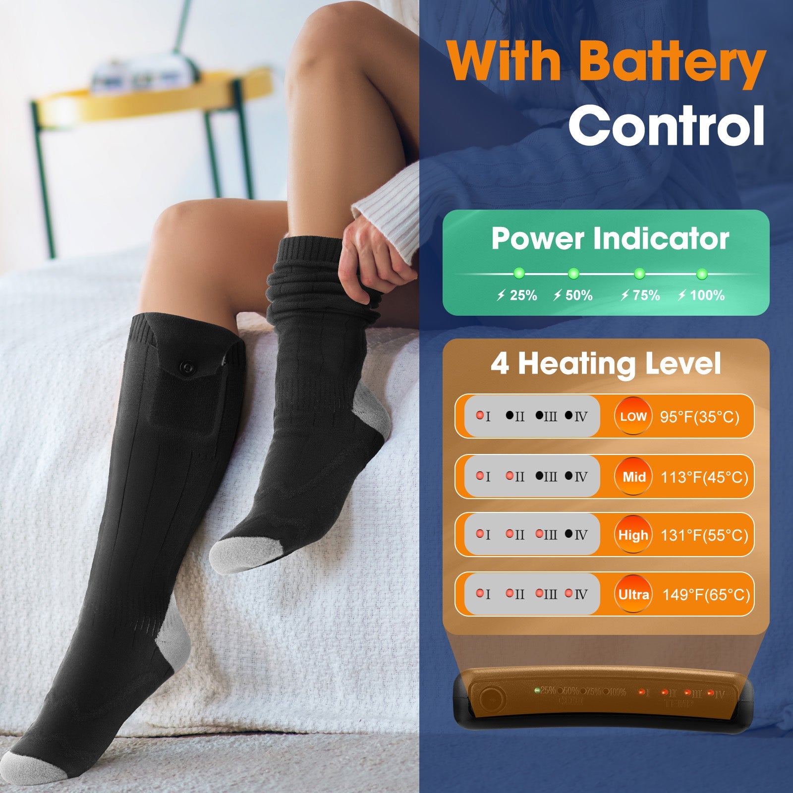 HailiCare Heated Socks APP Control Interface - Bluetooth Temperature Adjustment