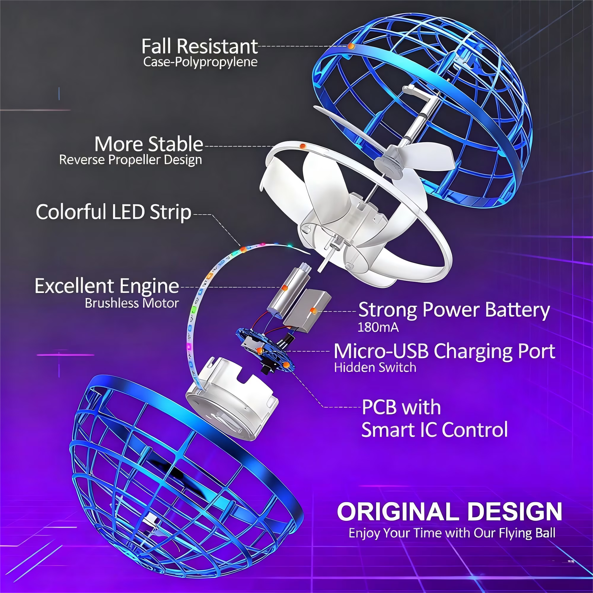 Flying Orb Ball Toys 360°Rotating Soaring Hover Orb Boomerang Spinner Magic LED Light Flying Ball Toys Hand Controlled Spinning Drone Ball Safe for Kids Adults Indoor Outdoor, Age for 6+ Agdoad