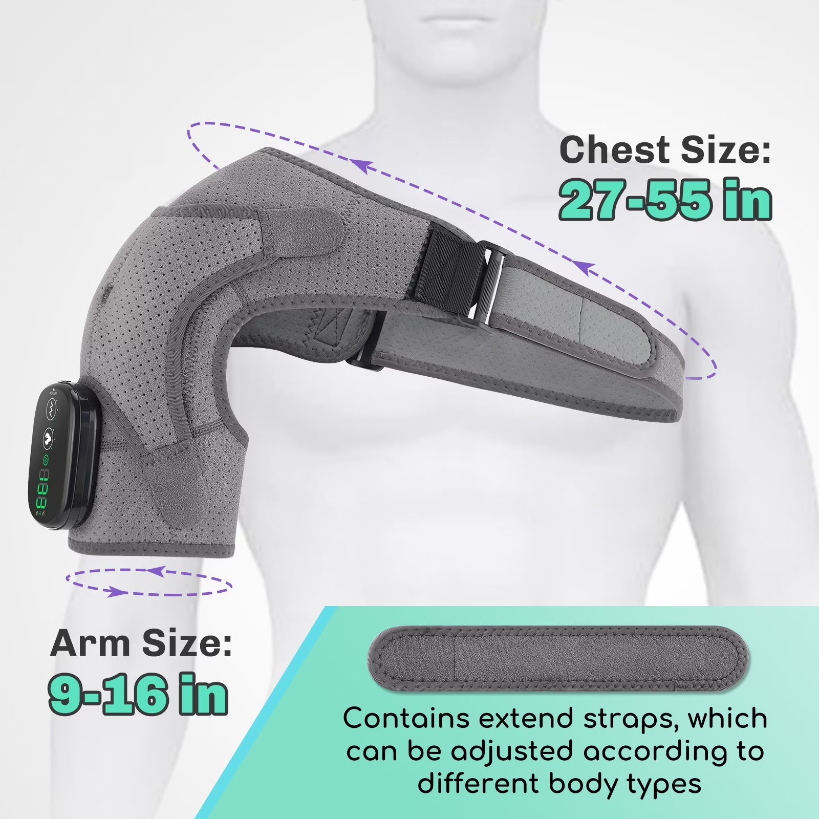 Shoulder Heating Pads with Massage,Heated Shoulder Wrap for Women Men, Cordless Shoulder Massager with 5000mAh Battery,Heated Shoulder Brace with 3 Heat & 3 Vibration for Relax Gifts,Gray Agdoad