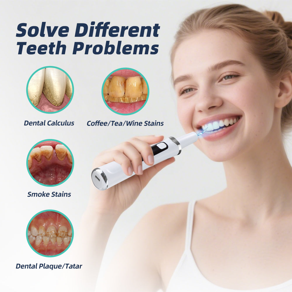 Electric Tooth Cleaner, 5 Modes & 9 Intensities with LED Light, 37kHz Sonic Cleaning for Home Use, Portable Teeth Cleaning Device, Type-C Rechargeable, White BearCris