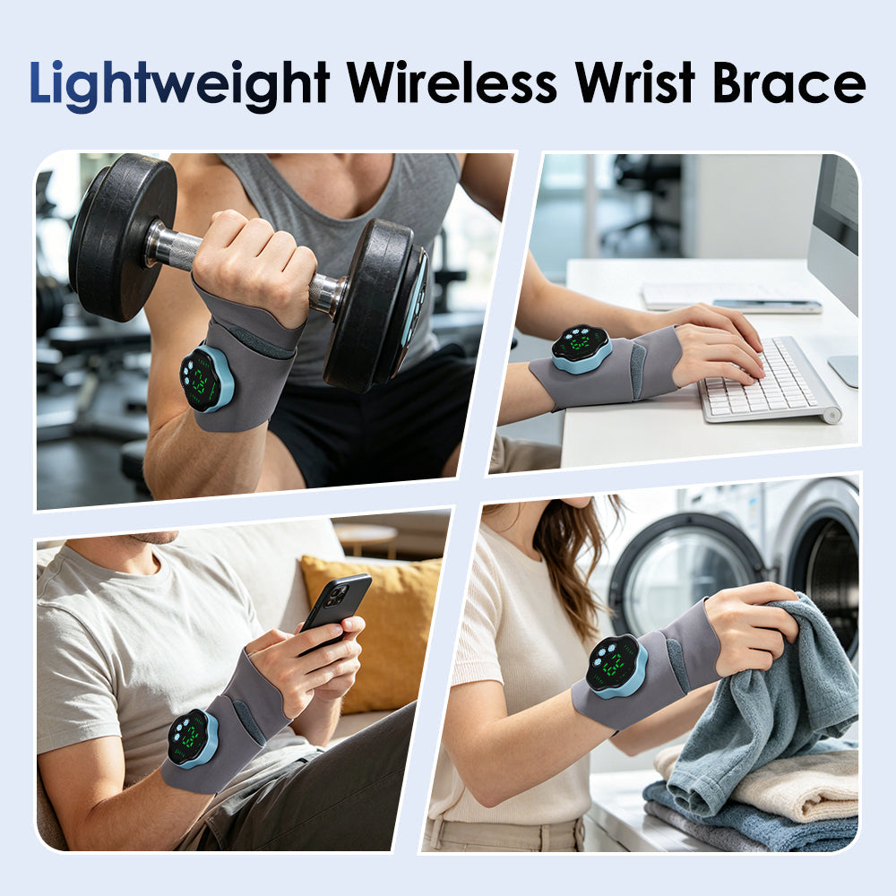 Cordless Wrist Massager Brace Wrap, Microcurrent Wrist Massager with 10 Modes & 29 Intensities, Hand Massage Device for Wrist Support Wrap for Fatigue Relief, Detachable Magnetic Controller Agdoad