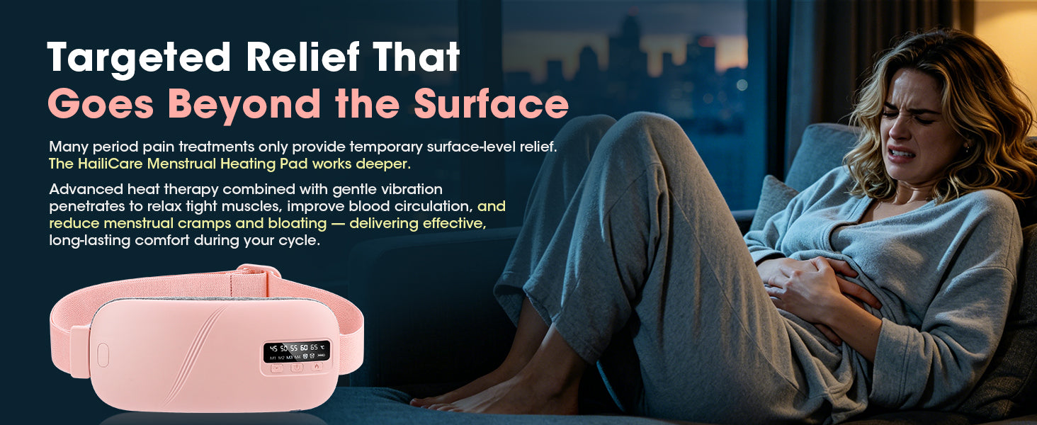 HailiCare Menstrual Heating Pad for Period Pain Relief - Targeted deep relief with heat therapy and vibration for menstrual cramps and discomfort