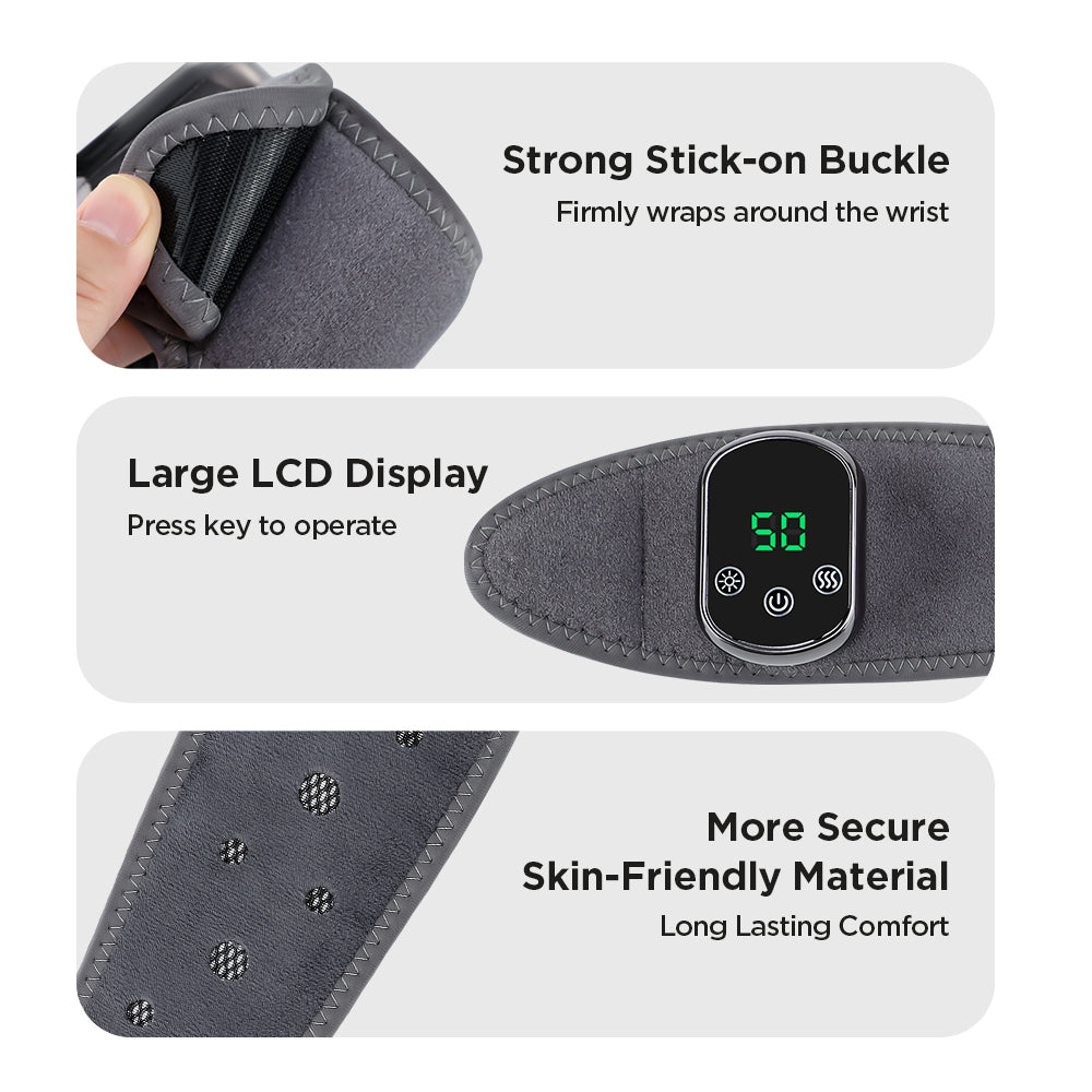 Heated Wrist Massager, 2Pcs Cordless Wrist Heating Brace Wrap with 5 Level Heating 3 Vibration Modes, Portable Wrist Warmer for Left Right Hand Men Women, Gray Hwallkare
