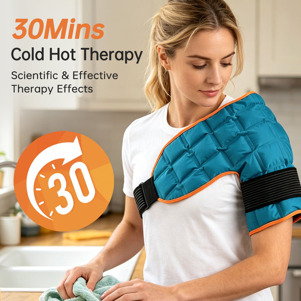 Shoulder Ice Pack Wrap for Hot and Cold Care, Reusable Self-Absorbing Water Resin Pad, Freeze and Microwave Safe, Adjustable with Elastic Straps for Shoulder Comfort, Dark Green Agdoad