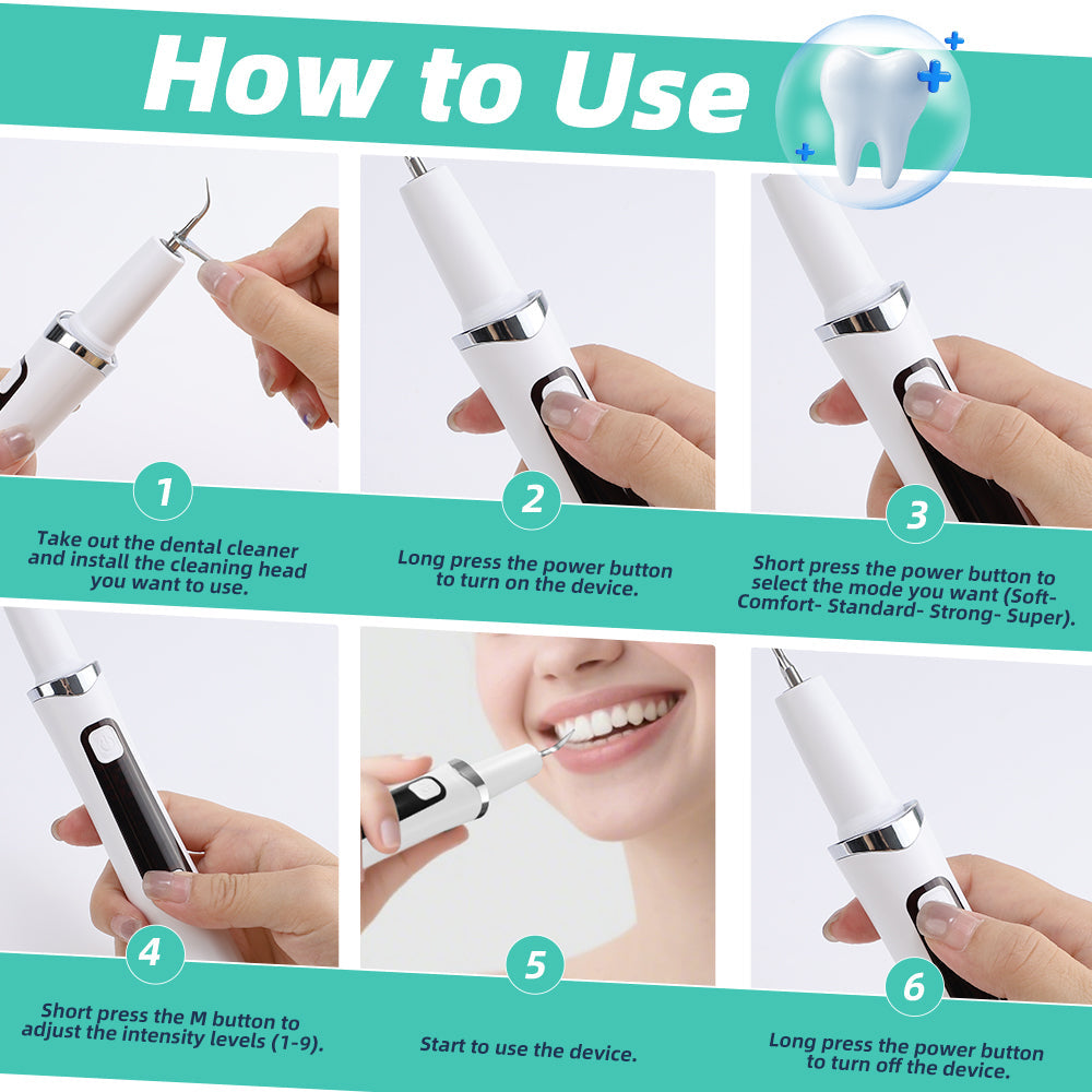 Electric Tooth Cleaner, 5 Modes & 9 Intensities with LED Light, 37kHz Sonic Cleaning for Home Use, Portable Teeth Cleaning Device, Type-C Rechargeable, White BearCris