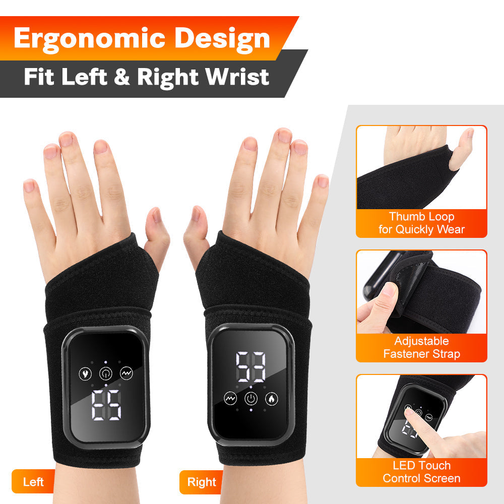 Cordless Wrist Heating Pad Wrap, Heated Wrist Brace with Heating & 3 Vibration Modes, Portable Hand Wrap Brace for Left & Right to Keep Wrist Warmers Carpal Tunnel Hand Massager Agdoad