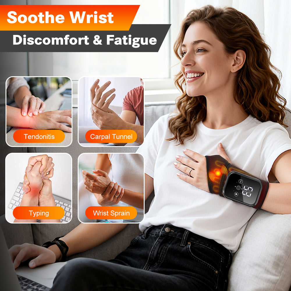 Cordless Wrist Heating Pad Wrap, Heated Wrist Brace with Heating & 3 Vibration Modes, Portable Hand Wrap Brace for Left & Right to Keep Wrist Warmers Carpal Tunnel Hand Massager Agdoad