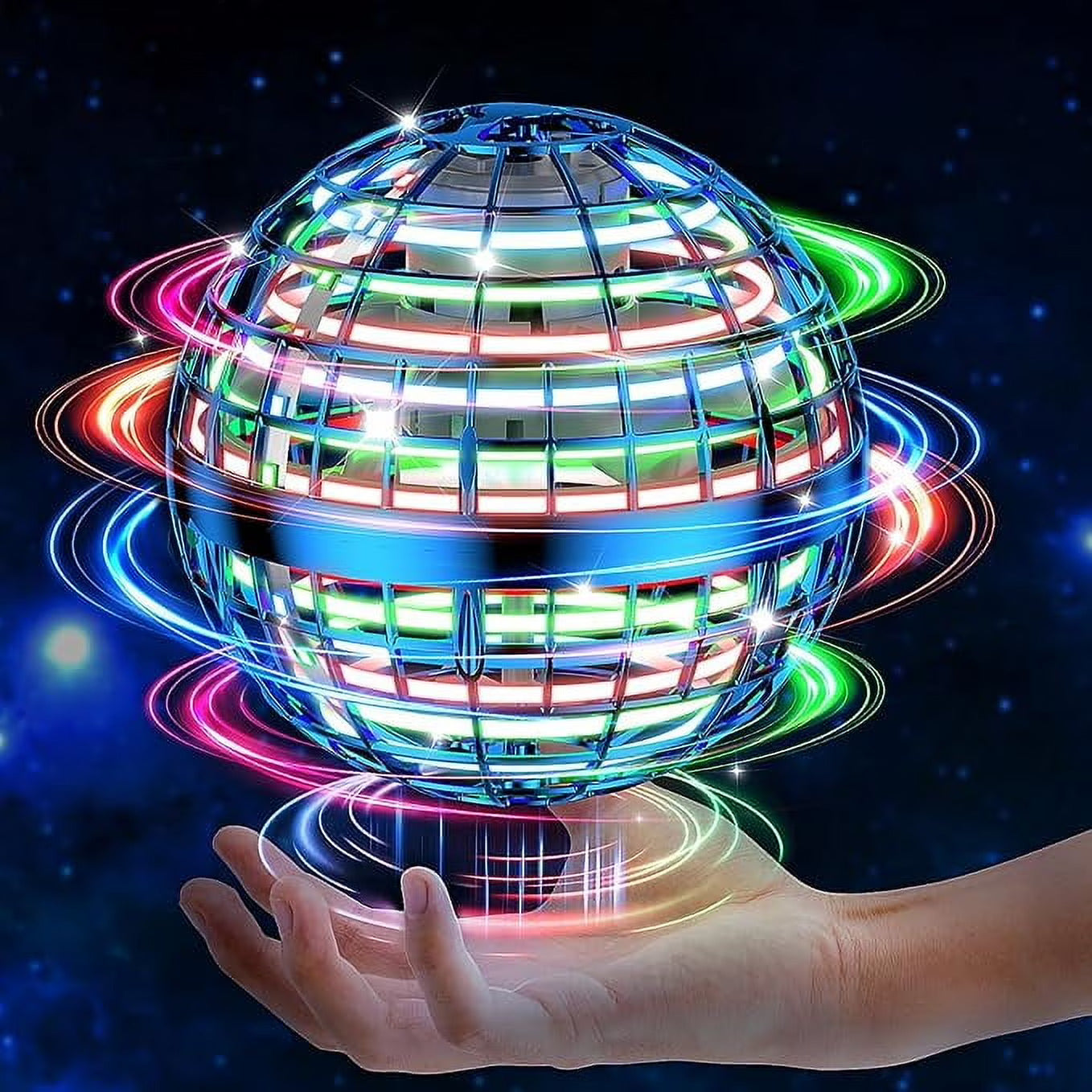 New Flying Orb Ball Toys 360°Rotating Soaring Hover Orb Boomerang Spinner Magic LED Lights Mini Drone Globe Hand Controlled Flying Ball Toys Cool Toys Gift (Blue) Hwallkare