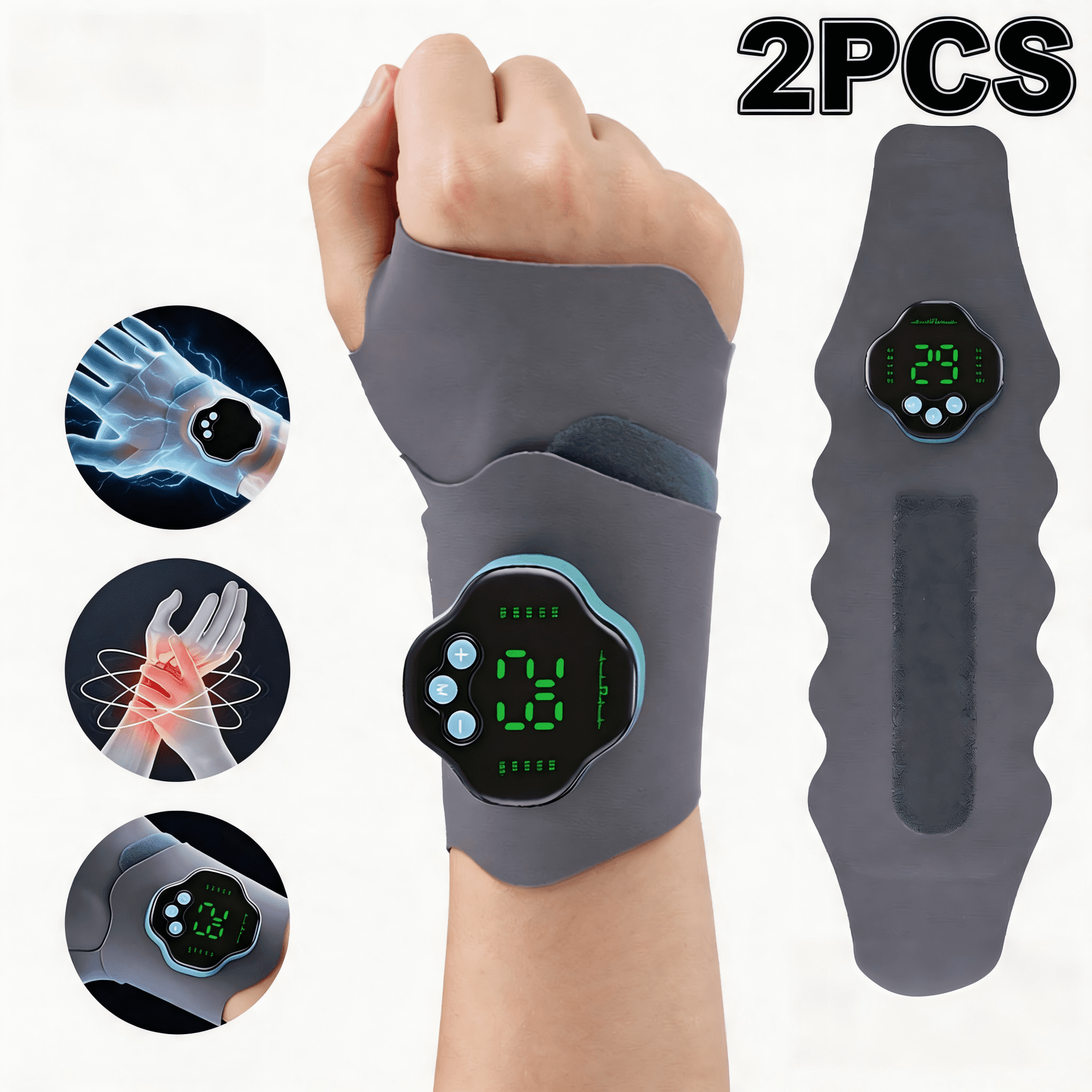 Cordless Wrist Massager Brace Wrap, Microcurrent Wrist Massager with 10 Modes & 29 Intensities, Hand Massage Device for Wrist Support Wrap for Fatigue Relief, Detachable Magnetic Controller Agdoad