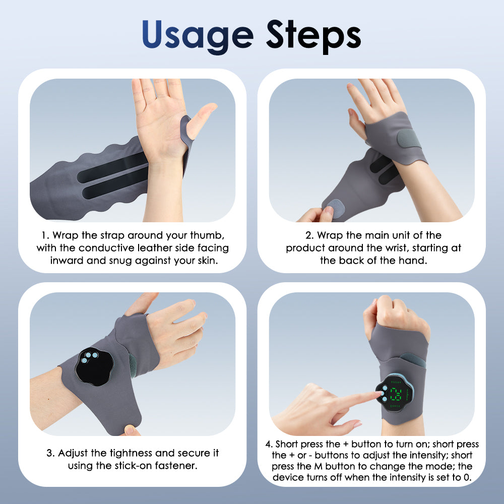 Cordless Wrist Massager Brace Wrap, Microcurrent Wrist Massager with 10 Modes & 29 Intensities, Hand Massage Device for Wrist Support Wrap for Fatigue Relief, Detachable Magnetic Controller Agdoad