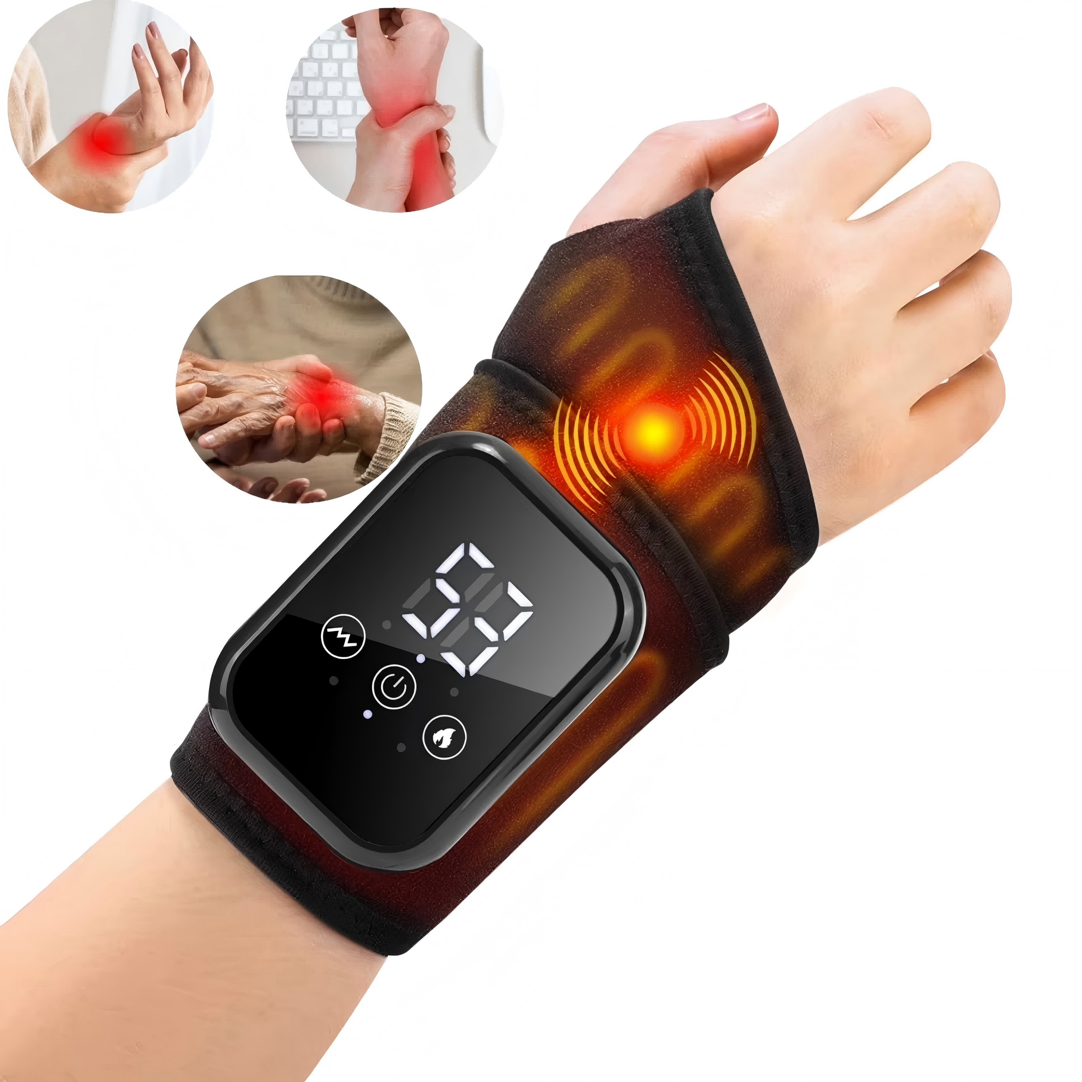 Cordless Wrist Heating Pad Wrap, Heated Wrist Brace with Heating & 3 Vibration Modes, Portable Hand Wrap Brace for Left & Right to Keep Wrist Warmers Carpal Tunnel Relief Hand Massager Agdoad