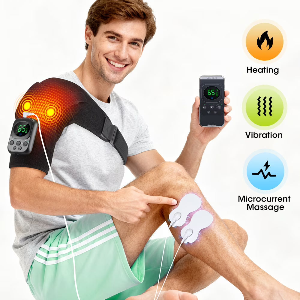 Shoulder Heating Pads with Massage, Heated Shoulder Wrap with 8 EMS Micro-Current Modes,Cordless Shoulder Massager with 5000mAh Battery,Heated Shoulder Brace with 6 Heat & 3 Vibration for Relax Gifts Agdoad