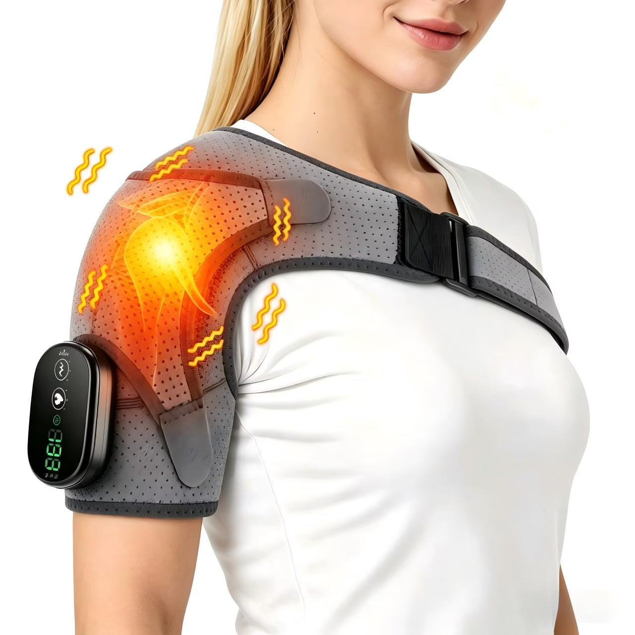 Shoulder Heating Pads with Massage,Heated Shoulder Wrap for Women Men, Cordless Shoulder Massager with 5000mAh Battery,Heated Shoulder Brace with 3 Heat & 3 Vibration for Relax Gifts,Gray Agdoad