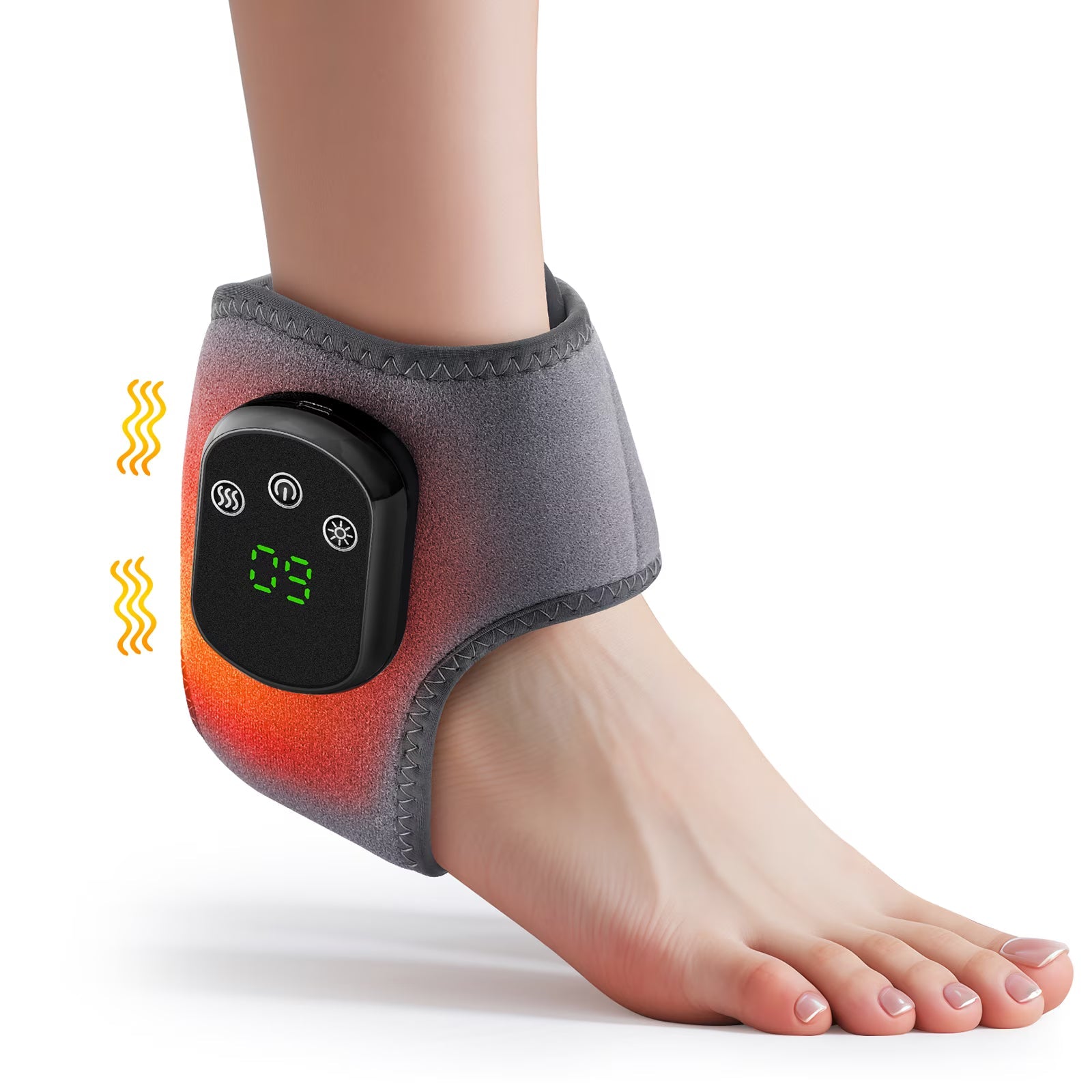 Rechargeable Ankle Support Brace with Heating & Vibration, 5-Temp Levels & 3 Modes, Portable Wearable for Comfort, NTC Safety Control & Auto Shut-Off Agdoad