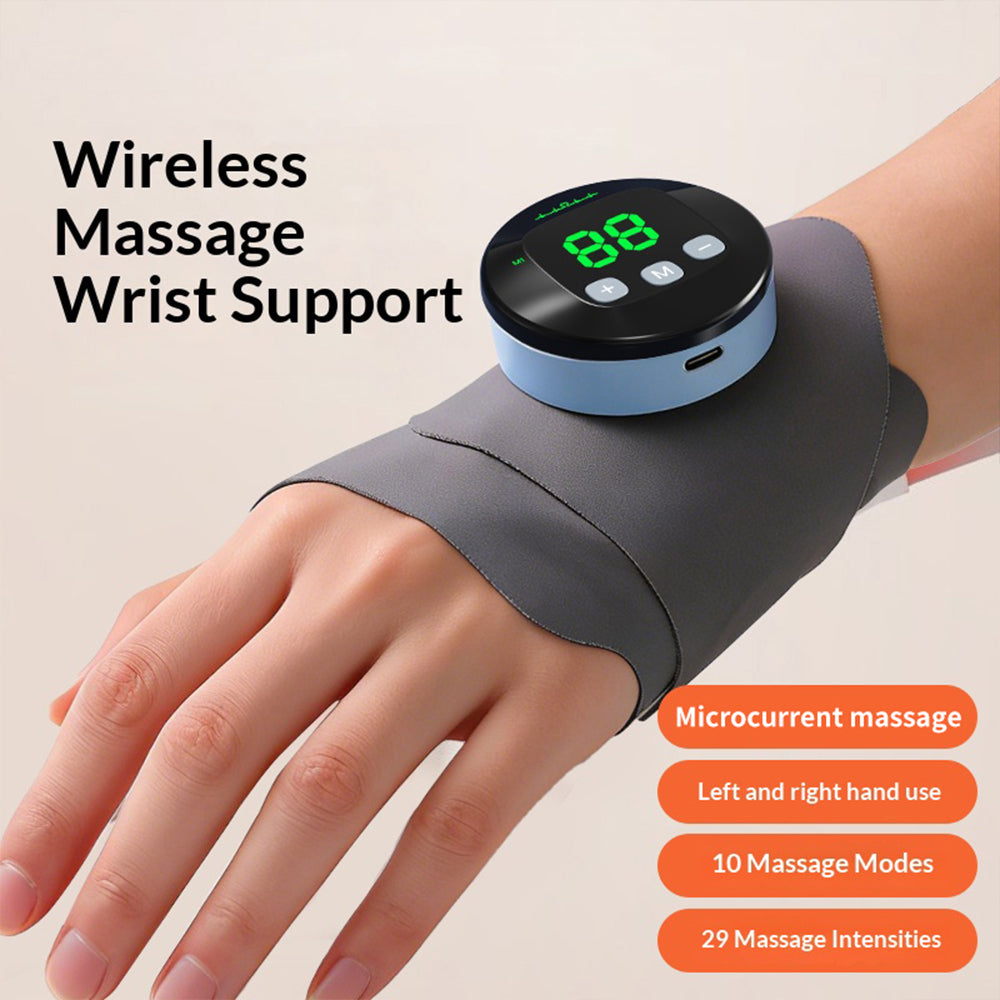 Microcurrent Wrist Massager Brace Wrap, Cordless Hand Massager with 10 Modes & 29 Intensity Levels, Microcurrent Muscle Massage, Magnetic Detachable Design for Left & Right Hand, Office Home Travel Agdoad