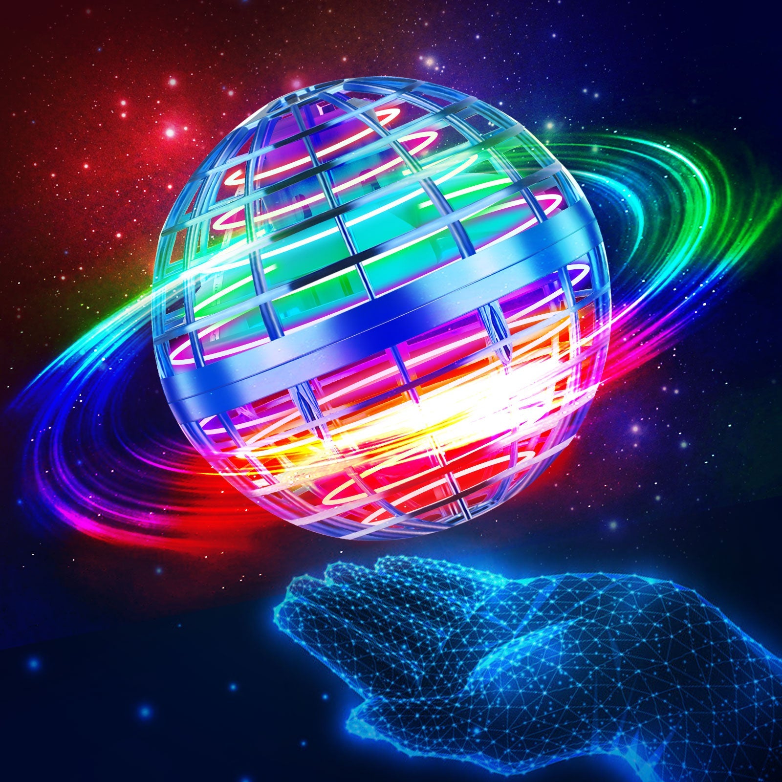 New Flying Orb Ball Toys 360°Rotating Soaring Hover Orb Boomerang Spinner Magic LED Lights Mini Drone Globe Hand Controlled Flying Ball Toys Cool Toys Gift (Blue) Hwallkare