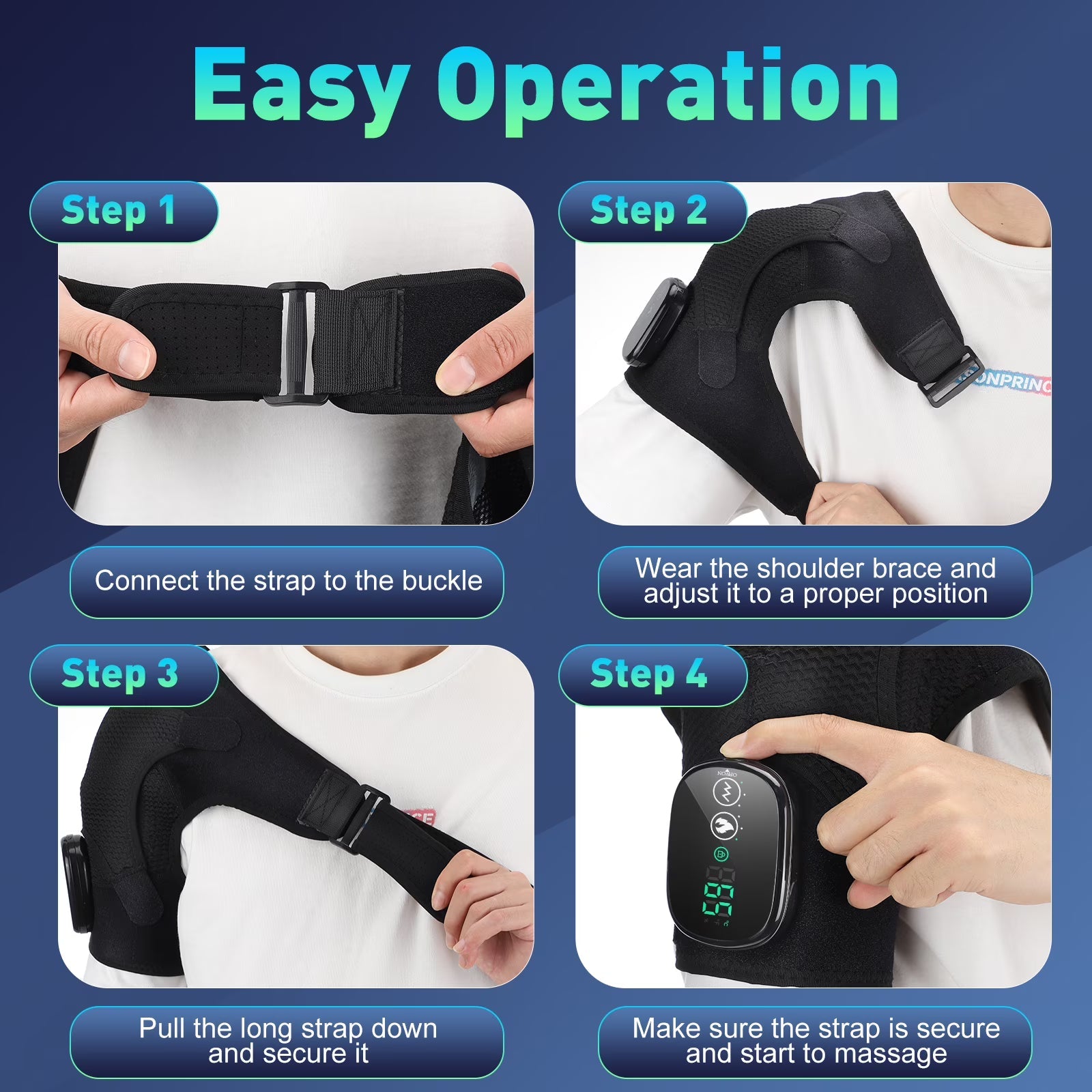 Heated Shoulder Brace Wrap with Massage for Muscle Relief, Heated Shoulder Massage with 3 Heat & Vibration Settings, Electric Shoulder Heating Pad Massager for Men Women, Black Agdoad